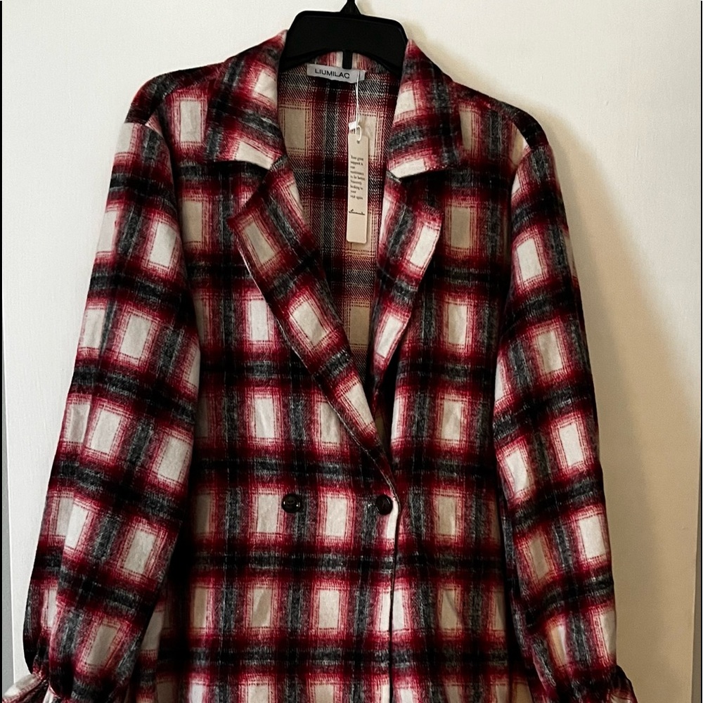 Liumlac Plaid Double Breasted Light Weight Jac…